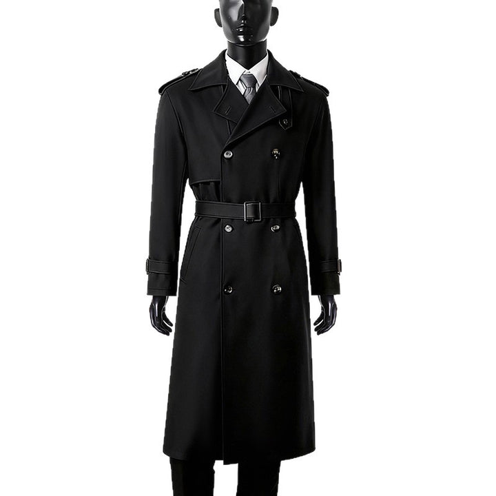 Herren Doppelreihiger Trenchcoat mit abnehmbarem Taillengürtel und Schulterklappen Drune