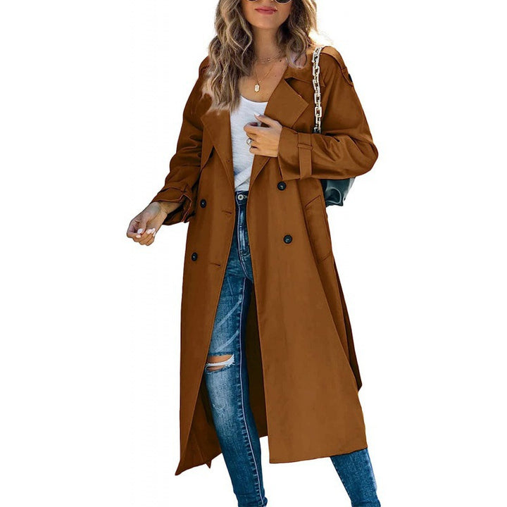 Damen eleganter Trenchcoat mit doppelt Reihe Knopfverschluss und Taillengürtel Drune