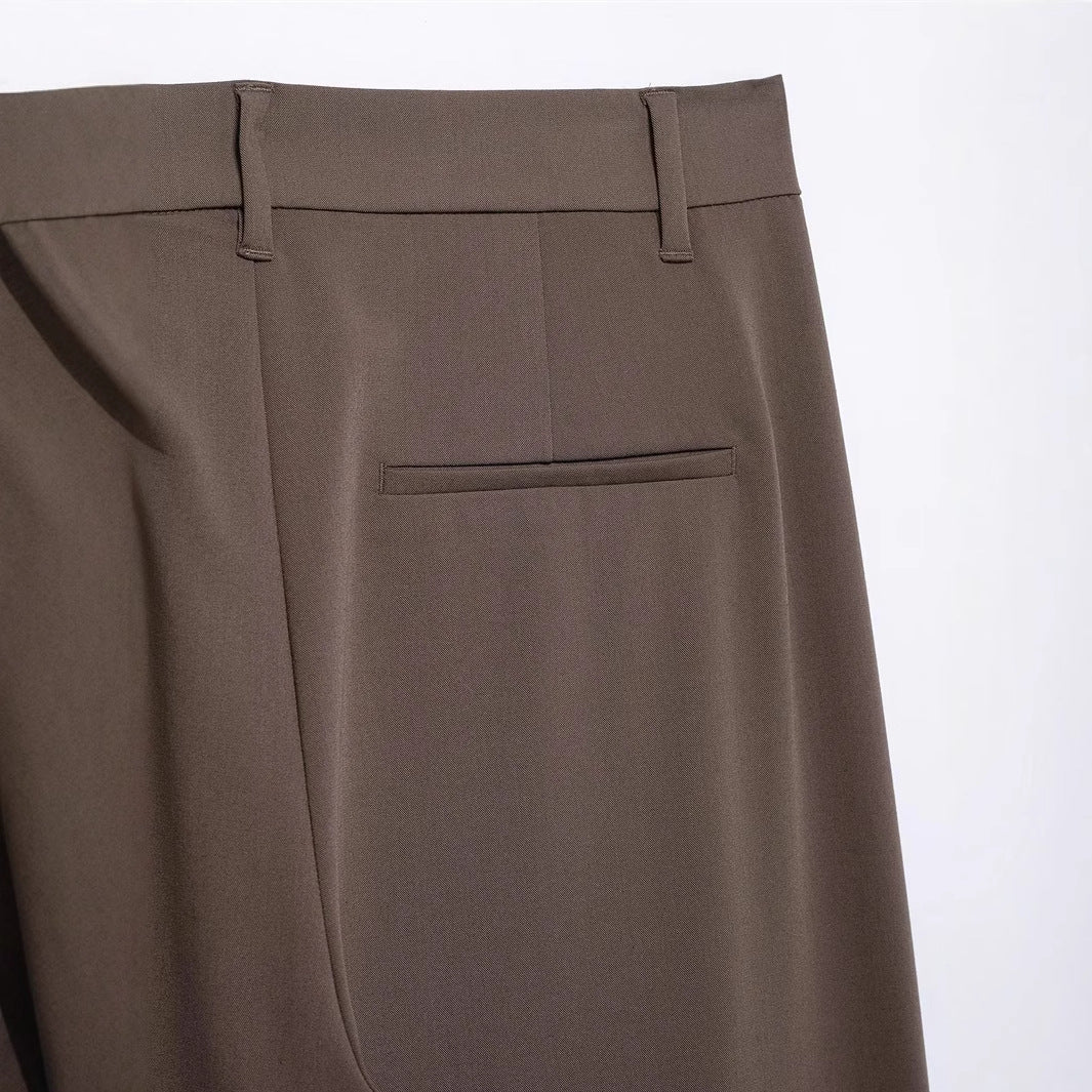 Damen nan elegante Wide-Leg Anzughose mit hoher Bundhöhe, präzisen Bügelfalten und verdeckter Knopfleiste Drune