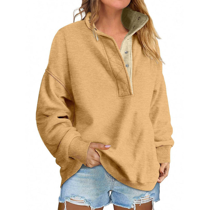 Damen Oversize-Henley-Sweatshirt mit Stehkragen und Druckknopfleiste Drune
