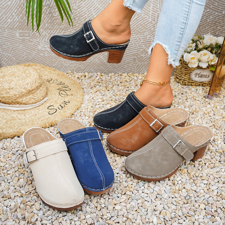 Damen Clogs mit elegantem Riemen und komfortablem Blockabsatz Drune