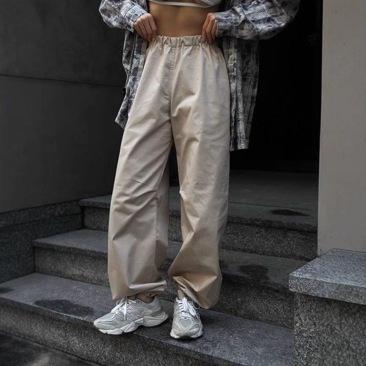 Damen Weite High‑Waist Loungehose aus leichtem Twill mit elastischem Gummibund Drune