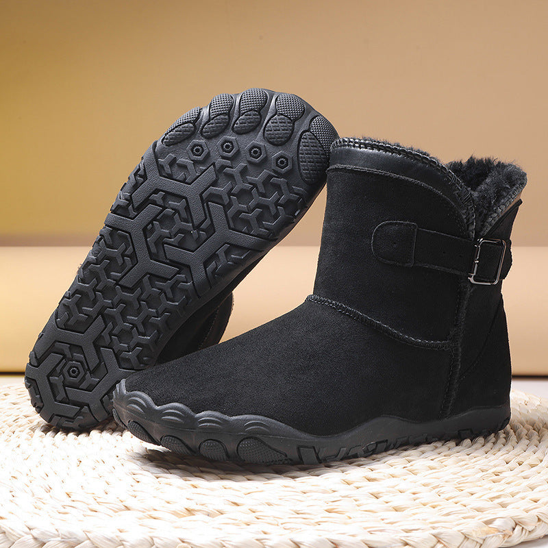 Damen Winterstiefelette mit Kunstfellfutter, rutschfester Profilsohle und verstellbarem Schnallenriemen Drune
