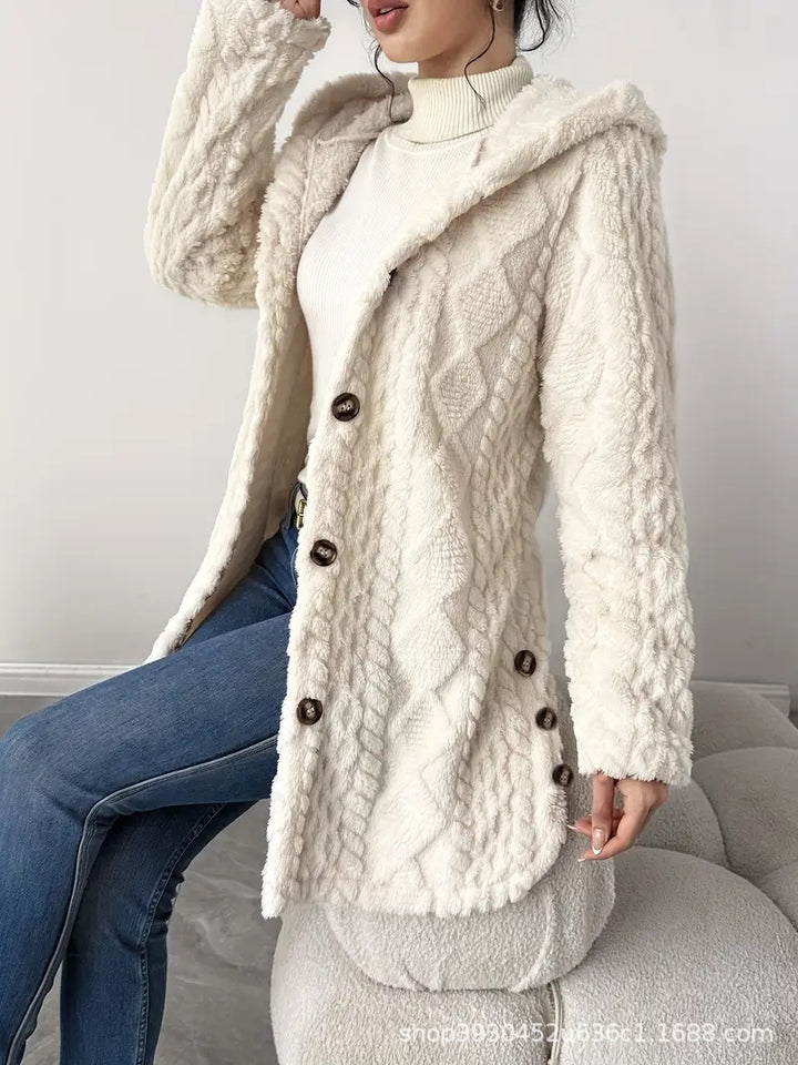 Damen Kapuzen‑Teddyjacke mit Knopfleiste und strukturierter Oberfläche Drune