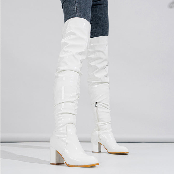 Damen Overknee-Stiefel mit modernem Falten-Design und glänzendem Finish Drune