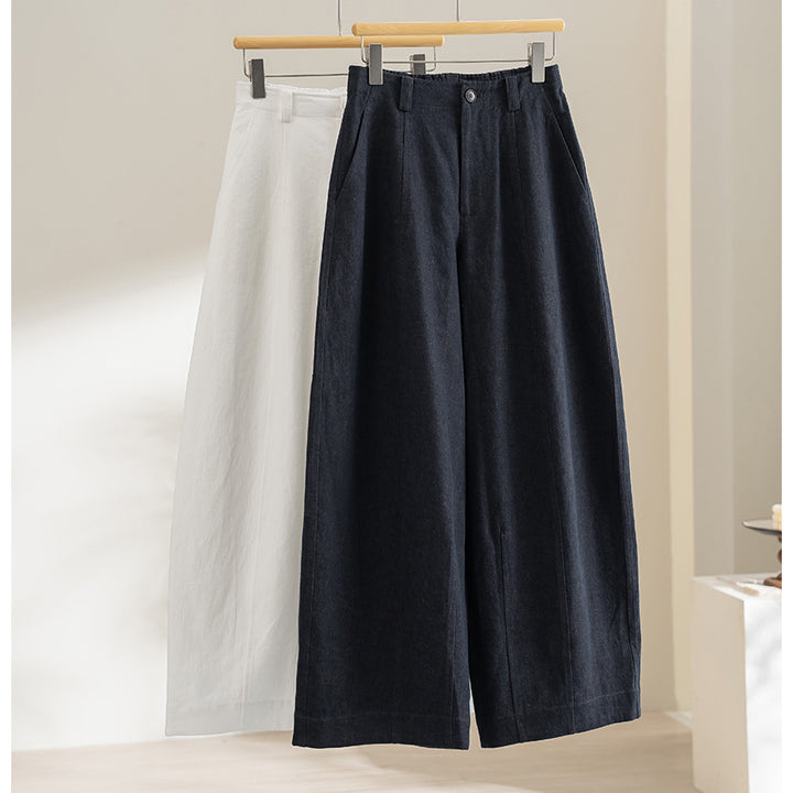 Damen Hochtaillierte weite Culotte-Hose aus Leinen‑Mix mit Bügelfalte und Eingrifftaschen Drune