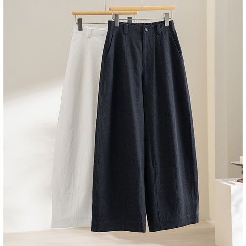 Damen Hochtaillierte weite Culotte-Hose aus Leinen‑Mix mit Bügelfalte und Eingrifftaschen Drune