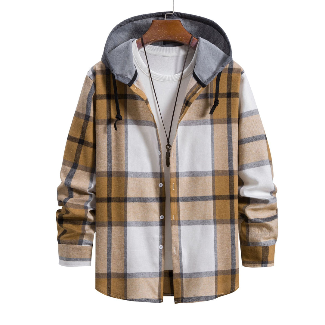 Herren lässige Flanell-Hemdjacke mit Kapuze und grafischem Karomuster Drune