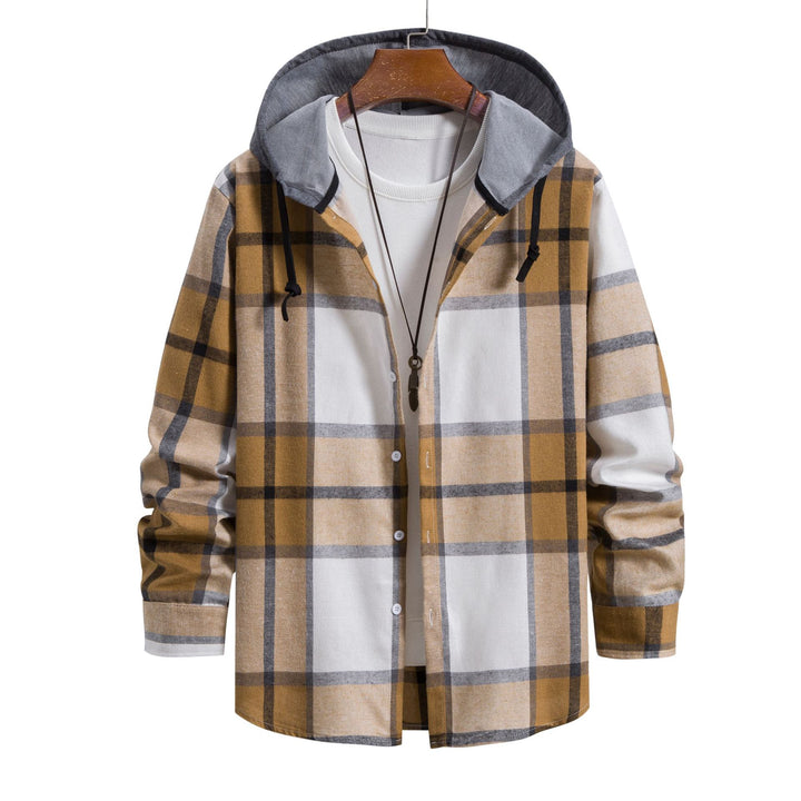 Herren lässige Flanell-Hemdjacke mit Kapuze und grafischem Karomuster Drune