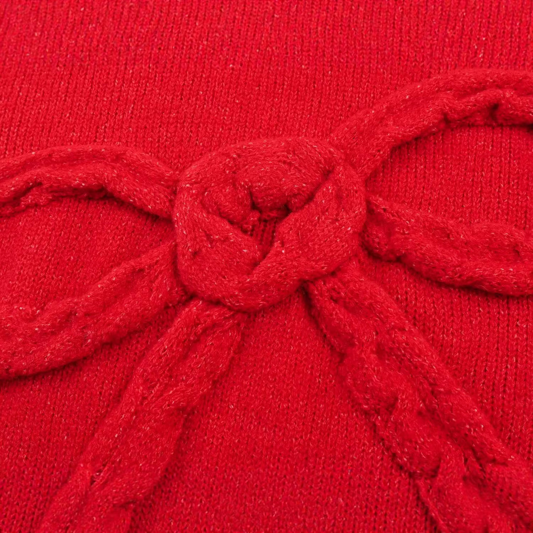 Damen Grobstrick-Pullover mit geflochtenem Schleifenapplikation Drune