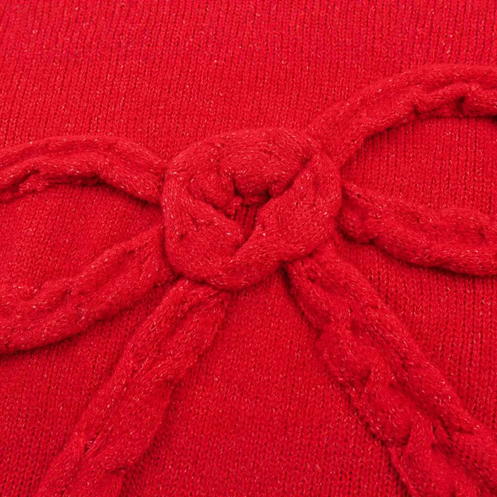 Damen Grobstrick-Pullover mit geflochtenem Schleifenapplikation Drune