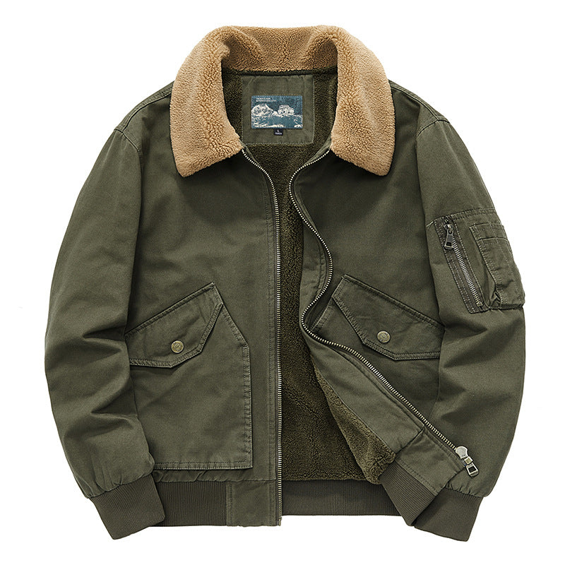 Men's  sherpa-lined cotton canvas aviator jacket with zip sleeve pocket Drune