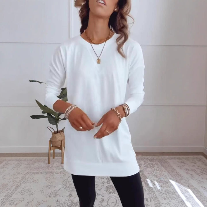 Damen nan verlängertes Langarmshirt-Tunika mit Rundhalsausschnitt und Daumenlochärmeln Drune