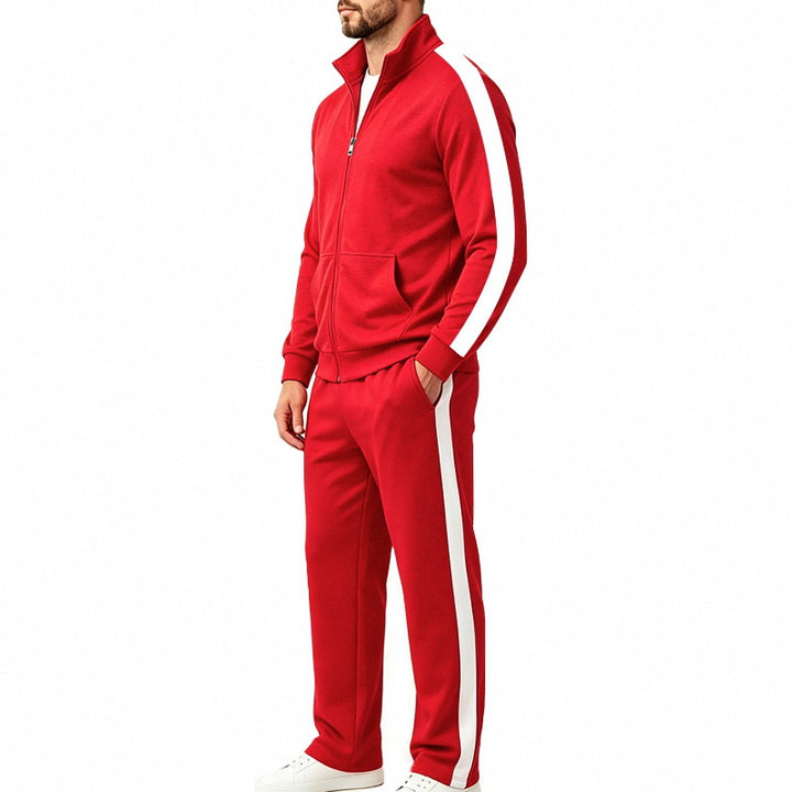 Herren Sportliches Trainingsanzug-Set mit Kontraststreifen, Reißverschlussjacke und Jogginghose Drune