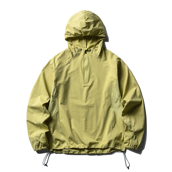 Unisex Atmungsaktiver Half-Zip-Kapuzenanorak mit Tunnelzugsaum und Flatlock‑Nähten Drune