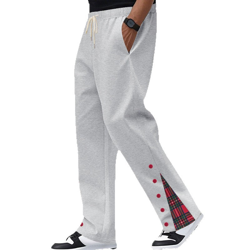 Herren Relaxed-Fit Jogginghose mit Karo-Seitenpasse, Druckknopfleiste & Kordelzug Drune