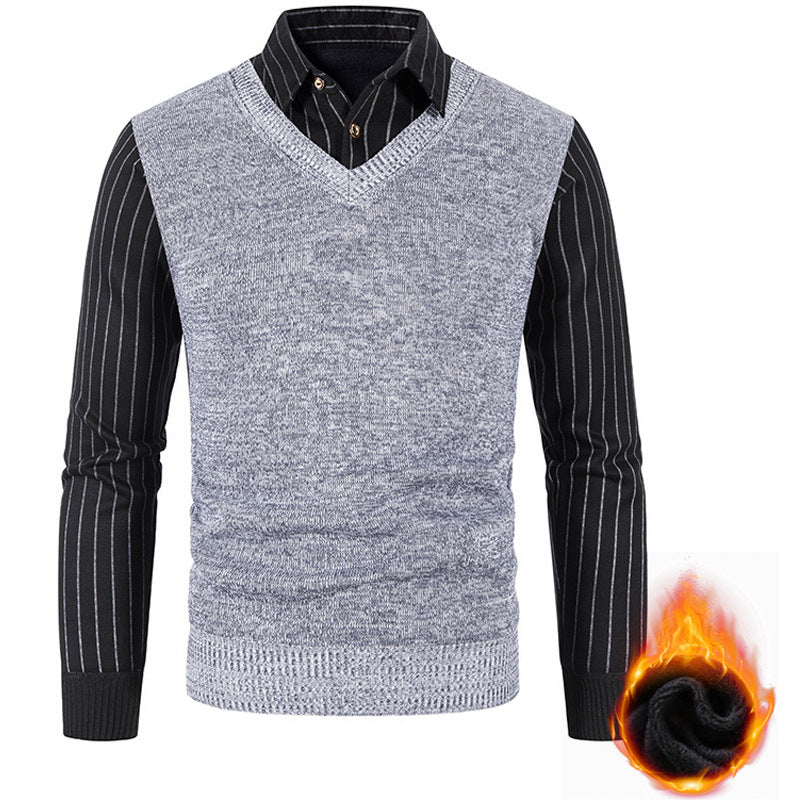 Herren Thermo-gefütterte V-Ausschnitt Strickweste mit Rippbündchen Drune