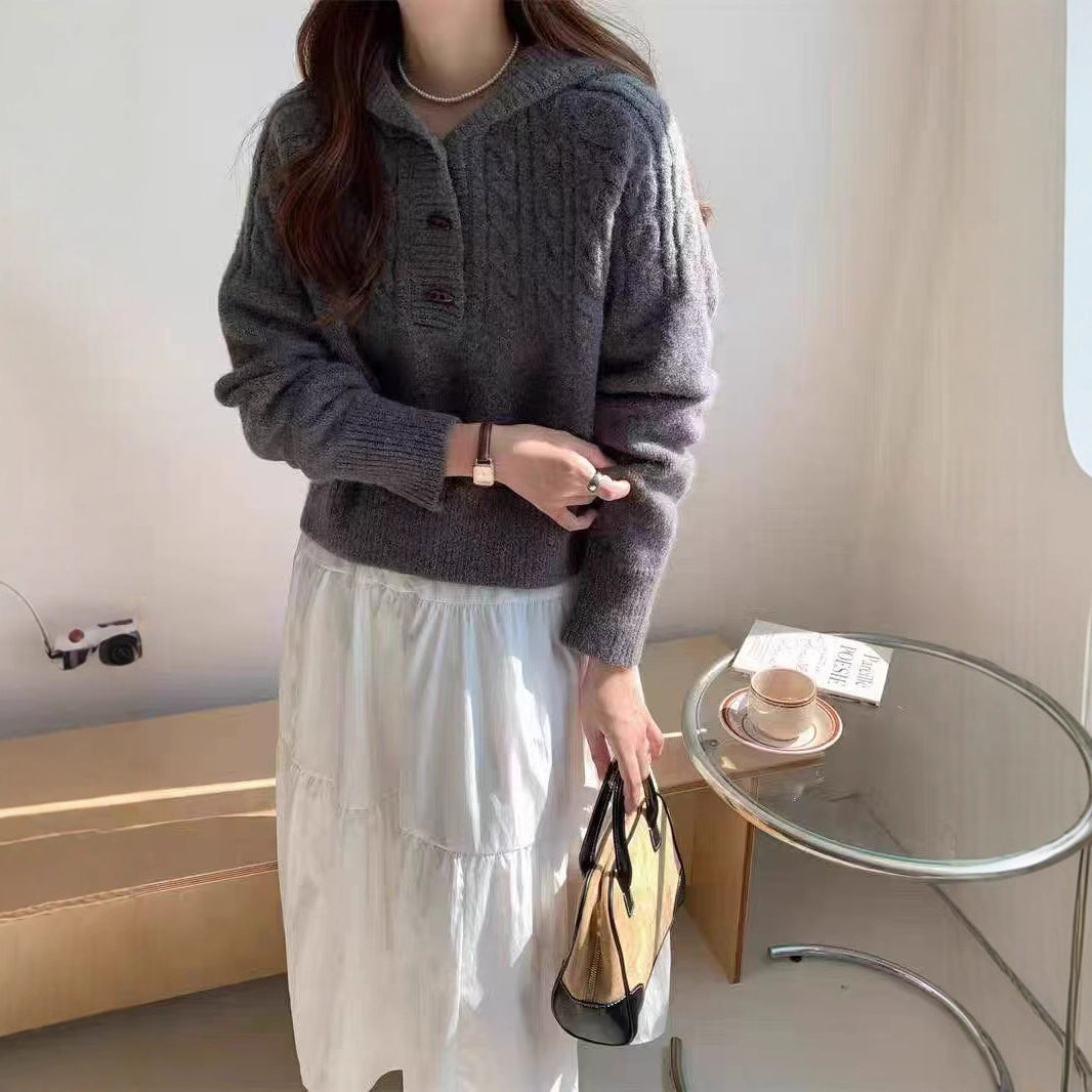 Damen Strickpullover mit großem Kragen Drune