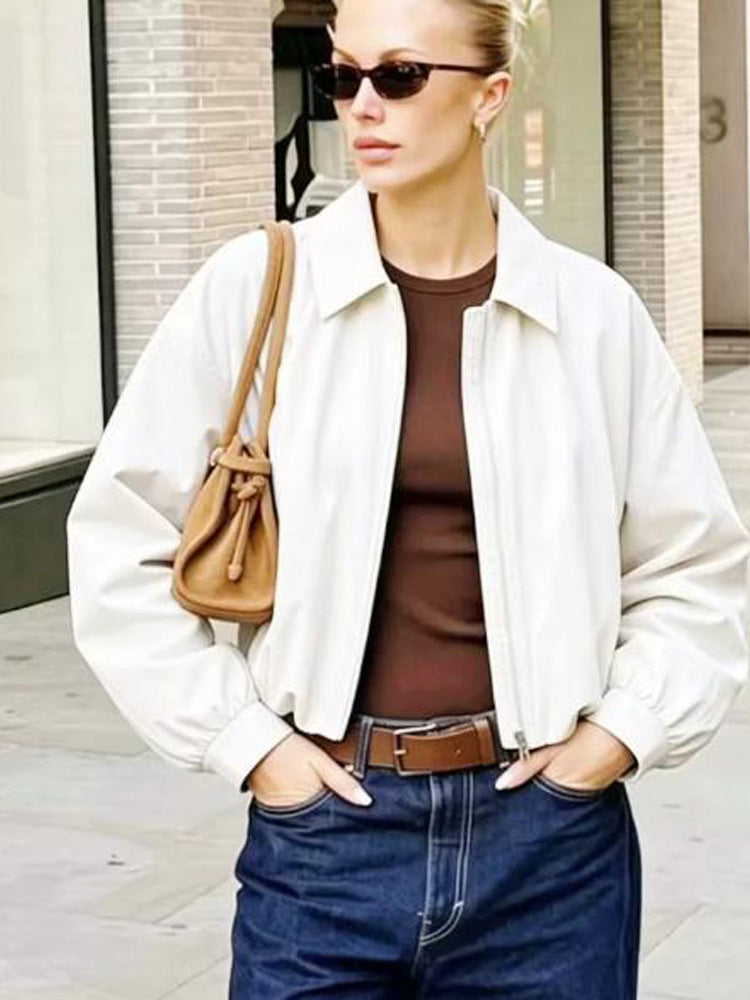 Damen Kurze Boxy-Hemdjacke mit Reißverschluss und elastischem Saum Drune