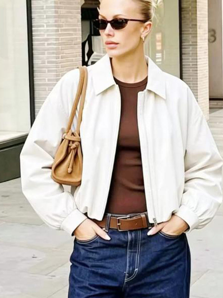 Damen Kurze Boxy-Hemdjacke mit Reißverschluss und elastischem Saum Drune