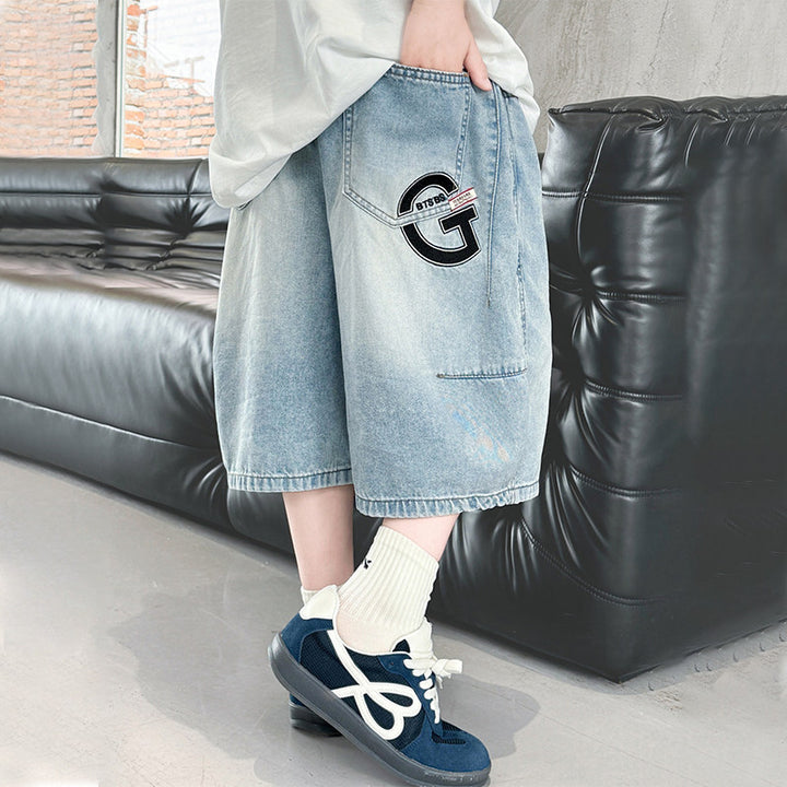 Jungen lässige Denim-Bermudas mit multifunktionalen Taschen Drune