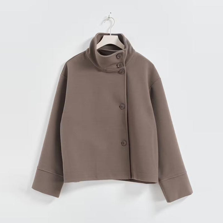 Damen Kurze Jacke mit hohem Kragen und Knopfverschluss Drune