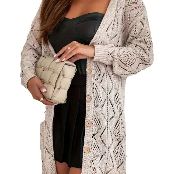 Damen Strickjacke mit kunstvollem Lochmuster und Knopf-Detail Drune