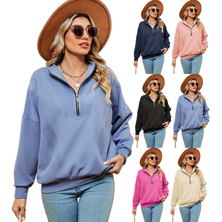Damen Sweatshirt mit halbem Zipper und dekorativen Nähten Drune