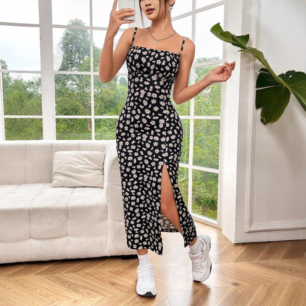 Damen Midikleid mit einzigartigem Blumenmuster und seitlichem Schlitz Drune