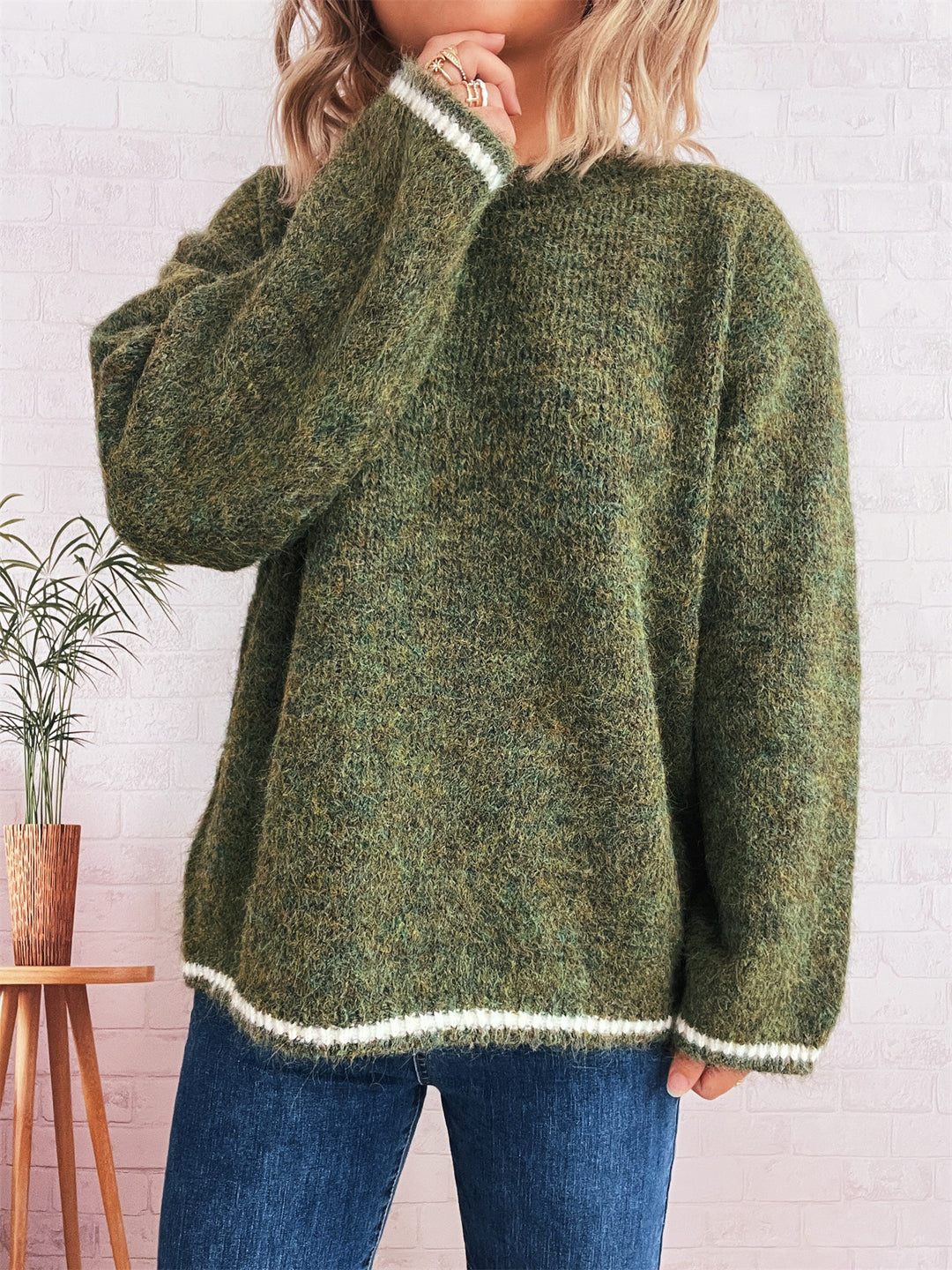 Damen lässiger Wohlfühlpullover mit blockfarbenem Design Drune