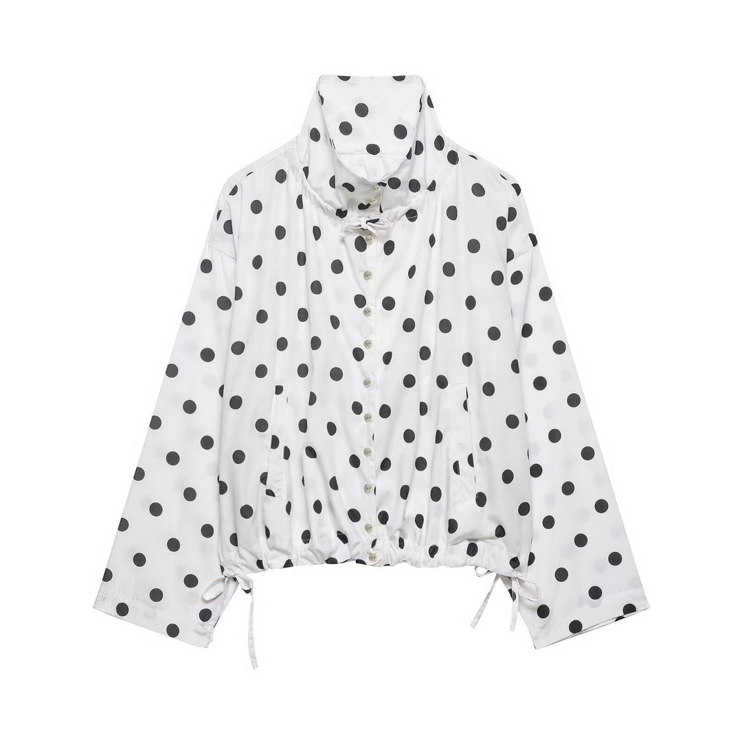 Damen Kurzjacke im Regenparka-Stil mit Stehkragen, Tunnelzug und Punkteprint Drune