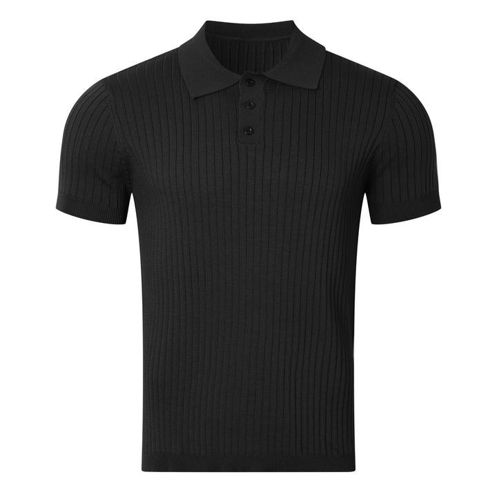 Herren nan schmal geschnittenes geripptes Poloshirt aus Feinstrick mit Kurzarm und Polokragen Drune