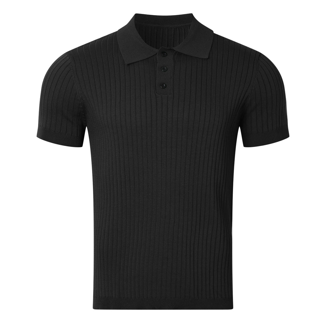 Herren nan schmal geschnittenes geripptes Poloshirt aus Feinstrick mit Kurzarm und Polokragen Drune
