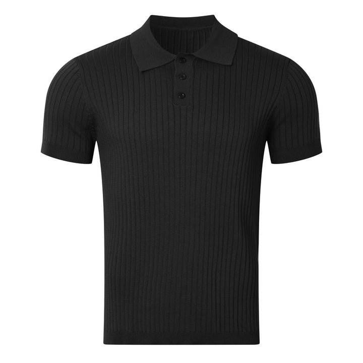 Herren nan schmal geschnittenes geripptes Poloshirt aus Feinstrick mit Kurzarm und Polokragen Drune