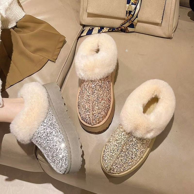 Damen Flauschige Glitzer Hausschuhe Drune