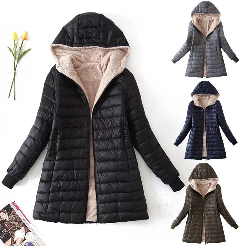 Damen nan gesteppter Steppmantel mit Teddyfutter, taillierter Silhouette und Kapuze Drune