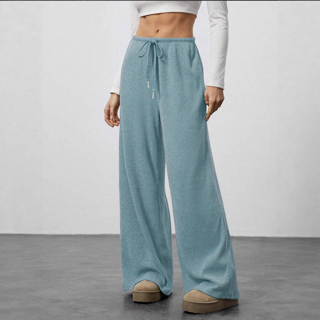 Damen Weit geschnittene Relax-Hose aus elastischem Strickmaterial mit Kordelzug Drune