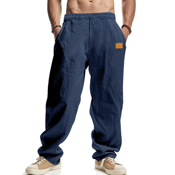 Herren locker geschnittene Leinenhose mit verstellbarem Kordelzug und praktischen Seitentaschen Drune