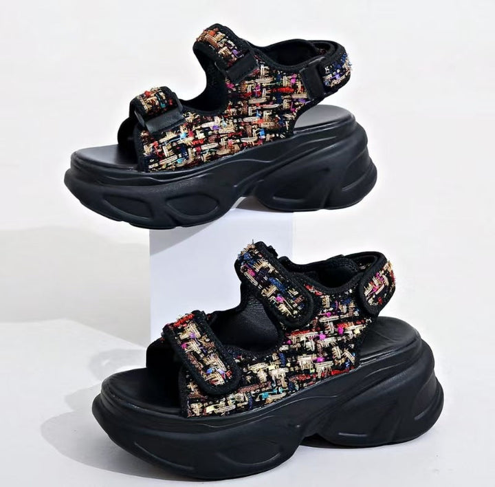 Damen Plateau-Sandalen mit verziertem Riemen und komfortabler Sohle Drune