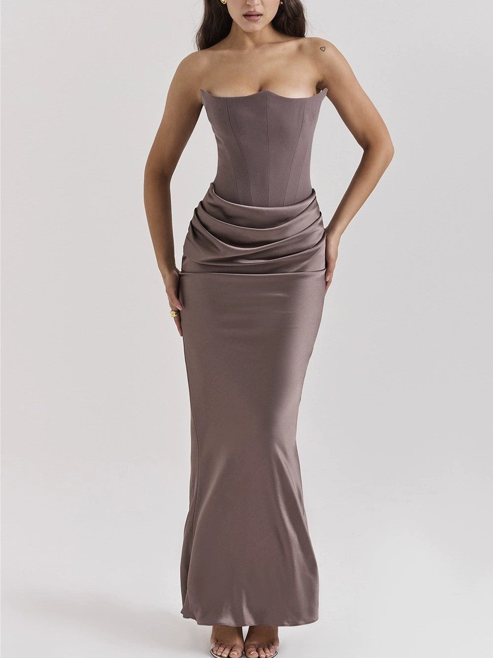 Damen nan trägerloses Korsagen-Abendkleid mit konturierter Miederkonstruktion und eleganter Hüftdrapierung Drune