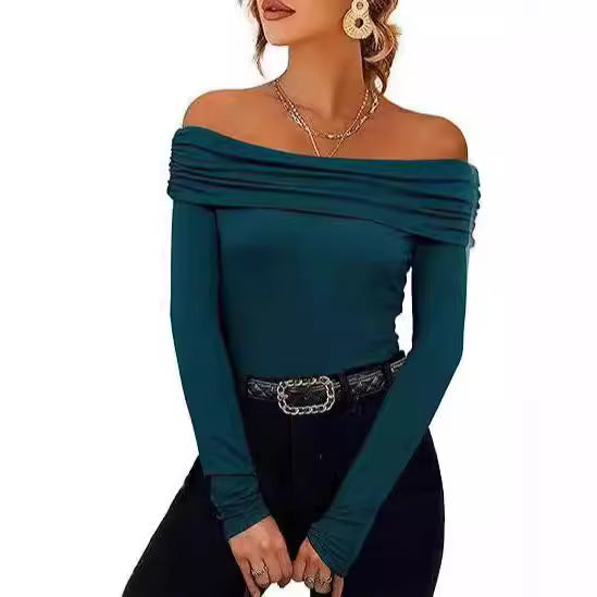 Damen Figurbetontes Schulterfreies Langarm Feinstrickshirt mit Carmenausschnitt Drune