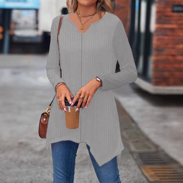 Damen Ripp Longsleeve Tunika mit asymmetrischem Saum Drune