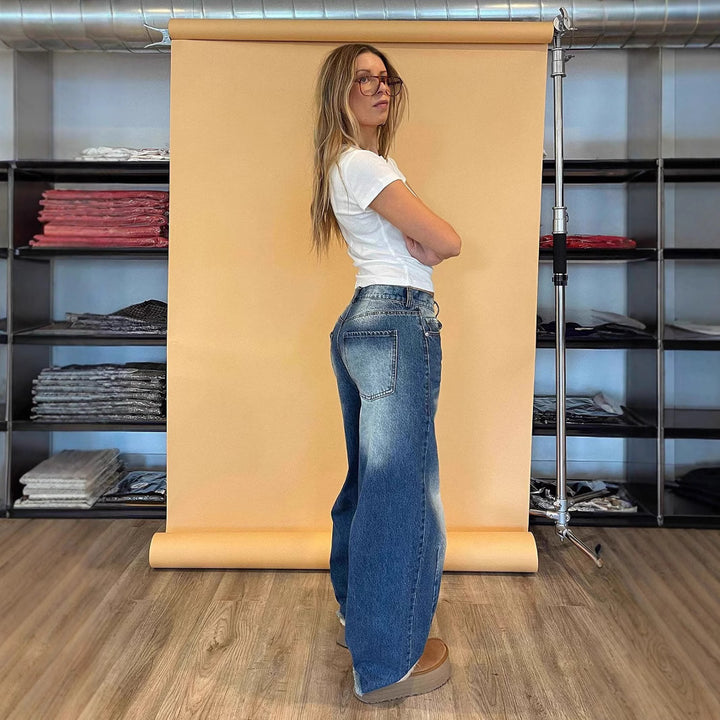 Damen nan weite Baggy-Jeans mit tiefer Schrittnaht, markanten Knieabnähern und verstärktem Five‑Pocket‑Schnitt Drune