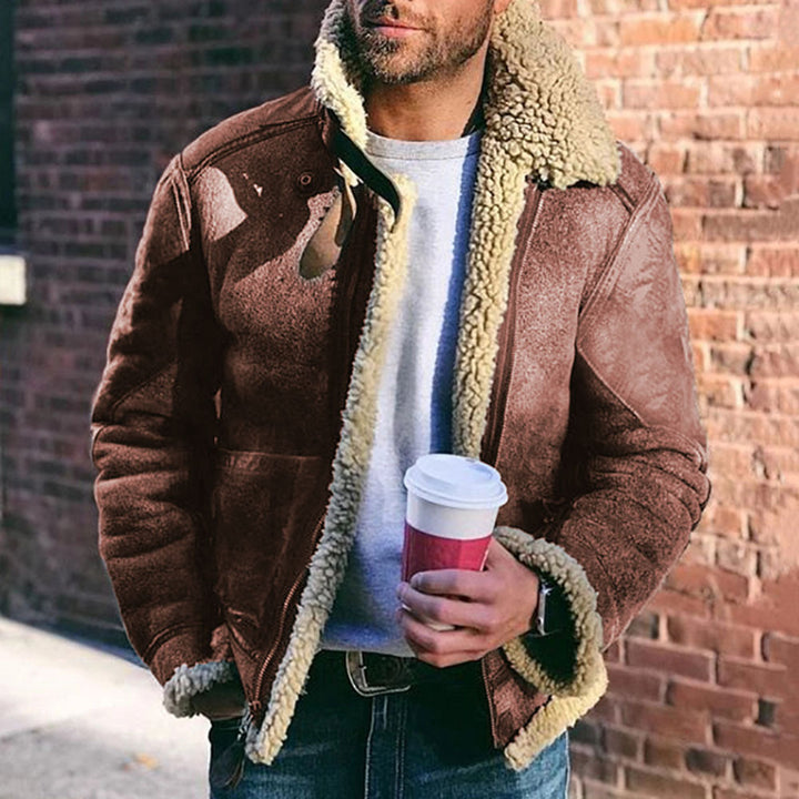 Herren Kurzjacke im Vintage-Shearling-Style mit Reißverschluss und Teddyfutter Drune