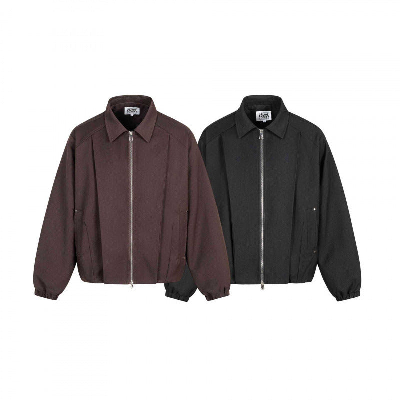 Unisex Boxy-Übergangsblouson mit Hemdkragen, Zwei-Wege-Metallreißverschluss und elastischen Bündchen Drune