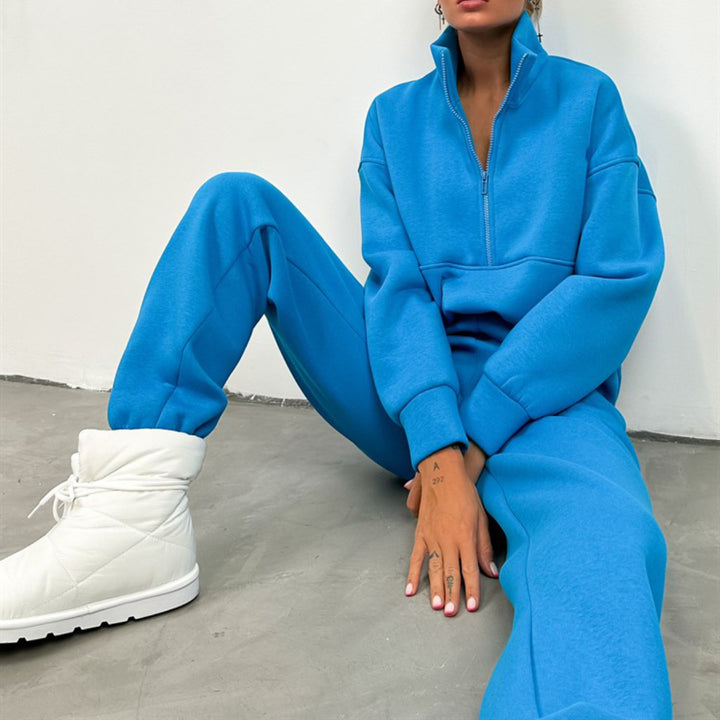 Damen nan cropped Half-Zip Fleece-Set zweiteilig mit hohem Bund und elastischen Bündchen Drune