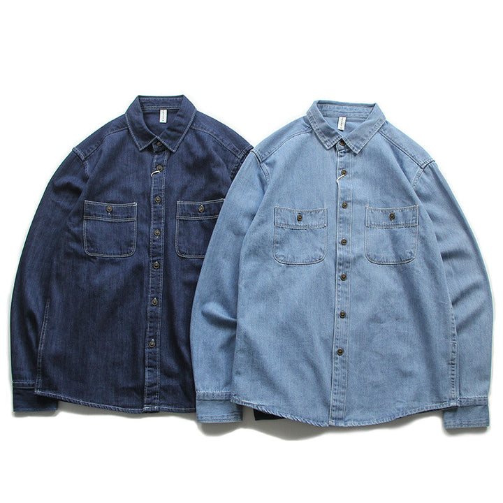 Herren Denim-Worker-Hemdjacke mit Brusttaschen und lockerer Passform Drune
