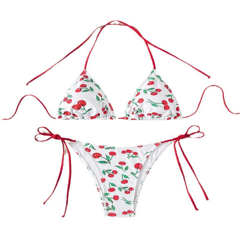 Damen Triangel-Bikini mit Krawattenverschluss und verspieltem Kirschdesign Drune