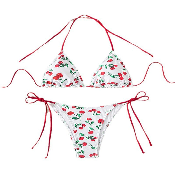 Damen Triangel-Bikini mit Krawattenverschluss und verspieltem Kirschdesign Drune
