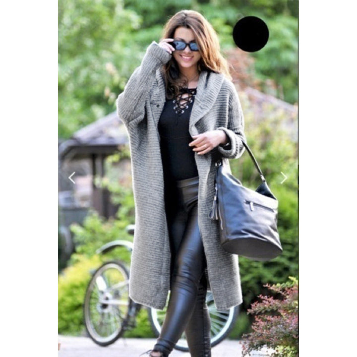 Damen Kapuzen-Strickmantel mit Oversize-Schnitt und Knopfleiste Drune